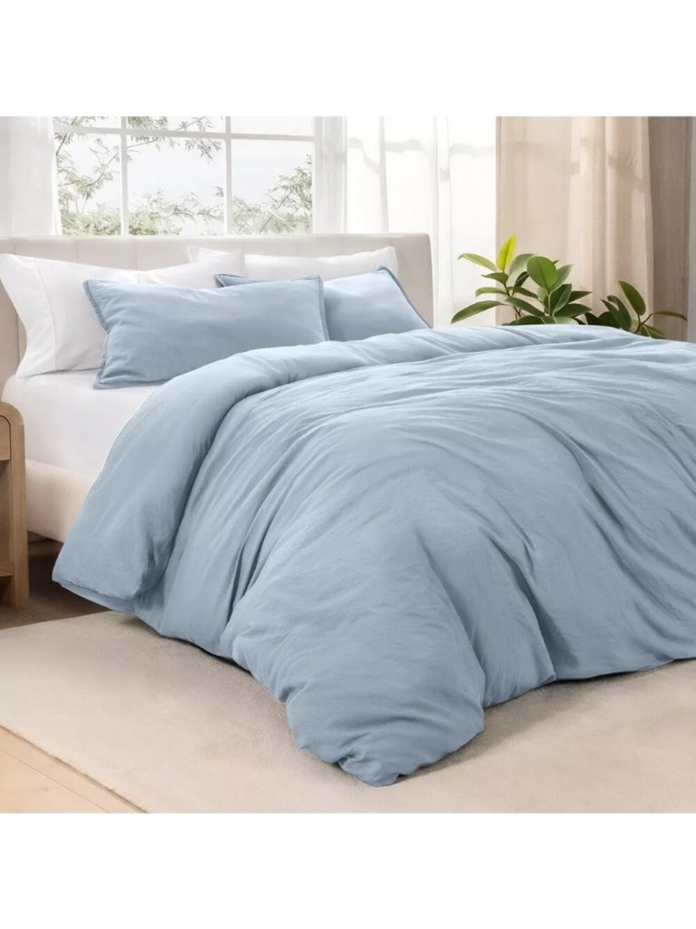 Bare Home California King Dusty Blue 3 Piece Duvet Cover Set w/ Pillow Shams